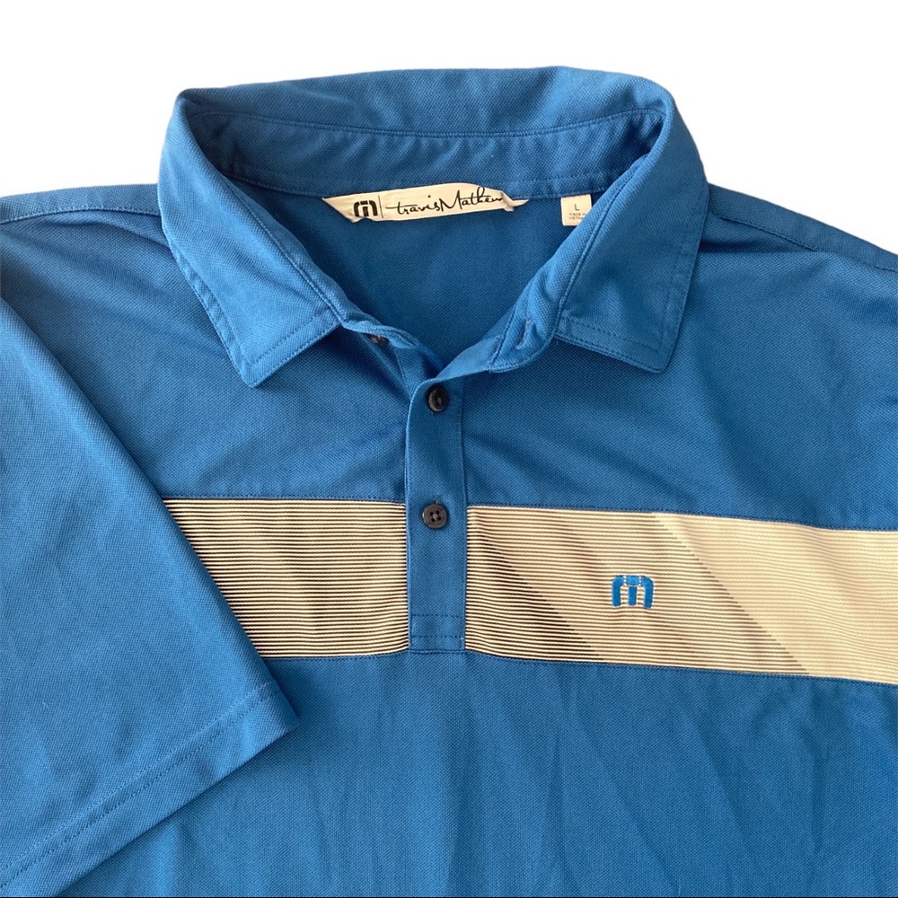 Travis Mathew Men's‎ Large Blue Breathable Performance Golf Polo color stripes